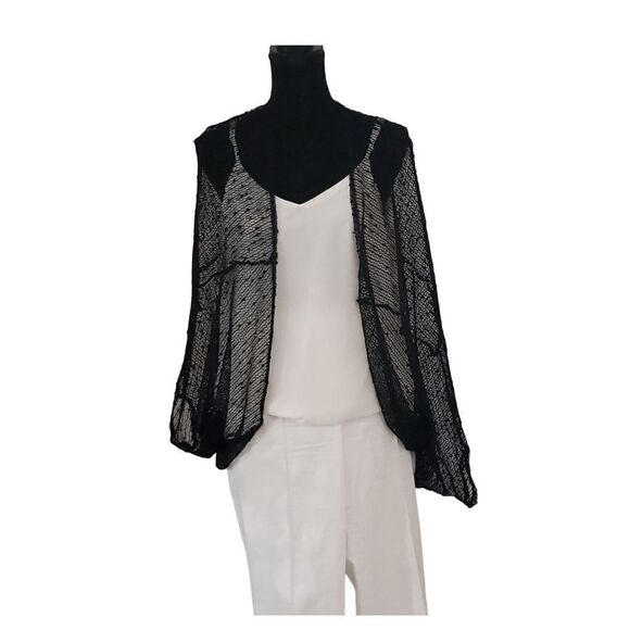 Collection Eighteen Black Fishnet Sequin Open Front Dolman Sleeve Shrug Overlay - Picture 1 of 6